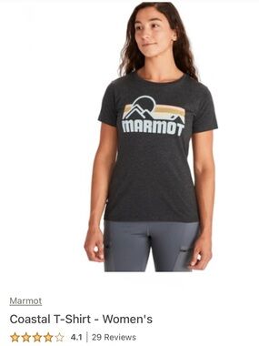 New Marmot Women's Charcoal Graphic Short-Sleeve Tee with Cream & Yellow Accent
